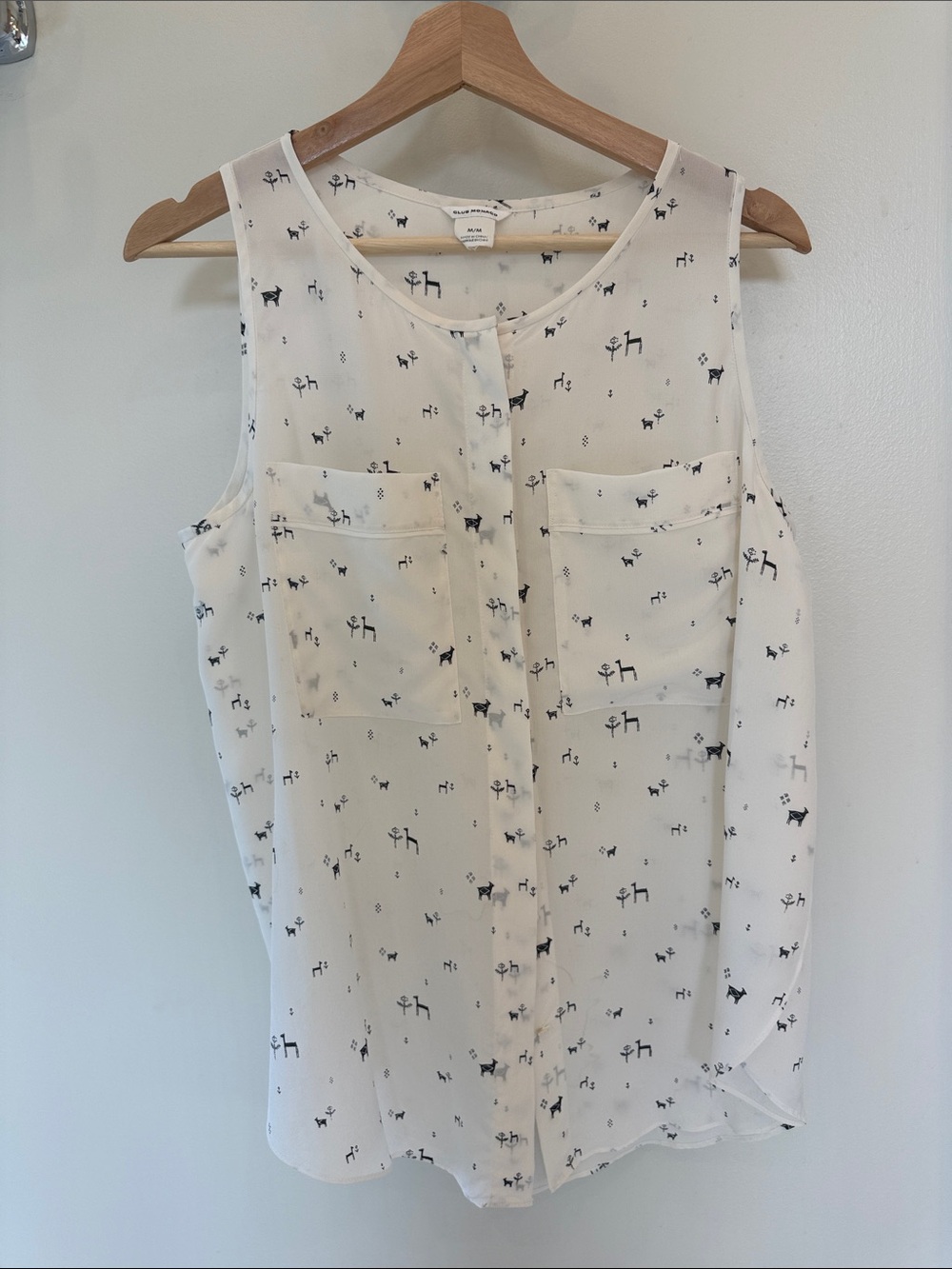Club Monaco Cream Sleeveless Printed Button-Front Camisole